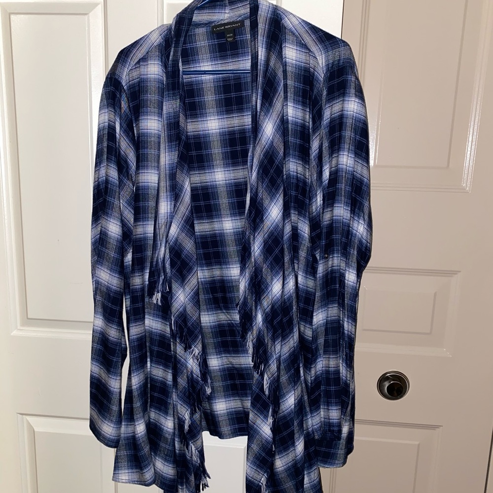 Plus size blue plaid open front kimono